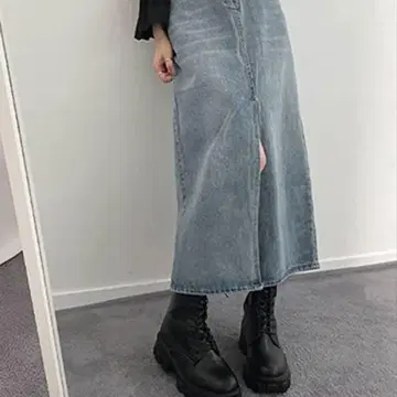 센터 슬릿 하이웨스트 워시 데님 스커트