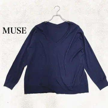 MUSE 네이비 V넥 긴팔 니트 울 100%