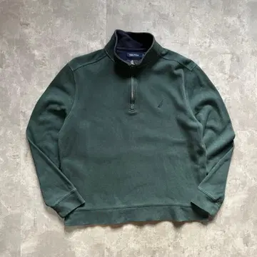 00s NAUTICA 구제 의류 하프 지퍼 맨투맨 자수 로고 M 그린
