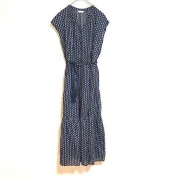 [빔즈하트] 올 패턴 롱 원피스 티어드 벨트 밴드 카라 새상품급