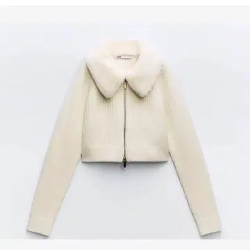 ZARA 인조 모피 칼라 니트 스웨터
