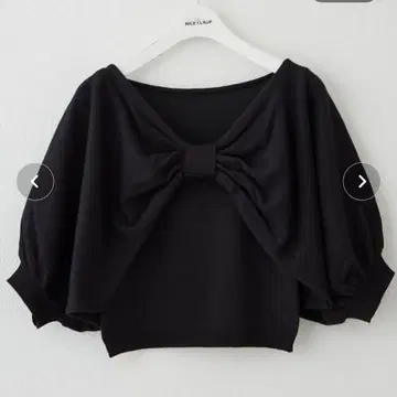 NICE CLAUP 리본 반팔 상의 블랙 리본 반팔 앙상블