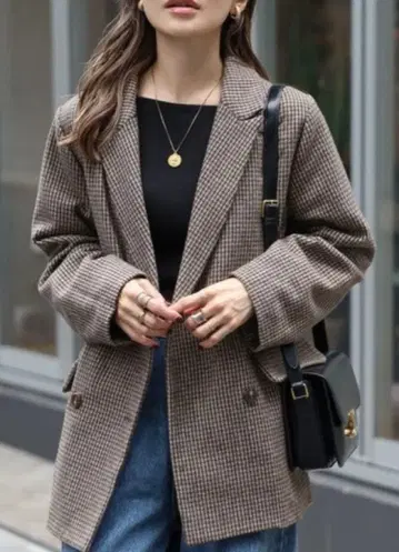 봉쥬르 사간 건클럽 체크 오버사이즈 더블 자켓