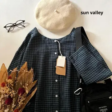 b1218*새상품 선밸리 미세 기모 코튼 린넨 밑단 리본 셔츠