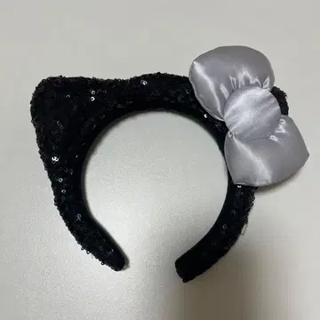 키티 머리띠 검은 고양이 귀 머리띠 실버 리본