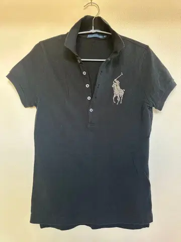 랄프 로렌 여성용 스와로브스키풍 피케 셔츠 블랙 스키니 폴로 M