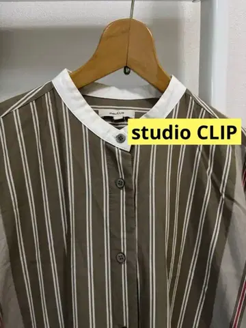 studio CLIP 롱 셔츠 원피스 브라운 스트라이프