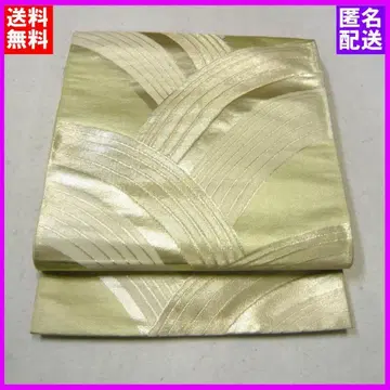 후쿠로 오비 순수 실크 은사 그린 바탕 겹쳐진 풀잎 문양 육통 익명 배송