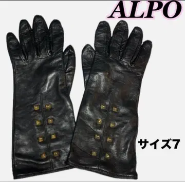 ALPO 알포 가죽 장갑 실크 캐시미어 스터드 블랙