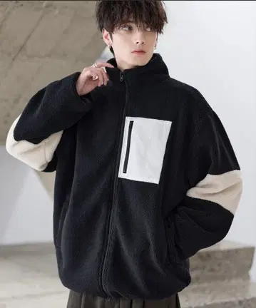 플리스 자켓 블랙/아이보리 L 사이즈