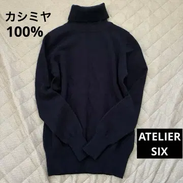 ATELIER SIX 캐시미어 100% 니트 하이넥 네이비 컬러
