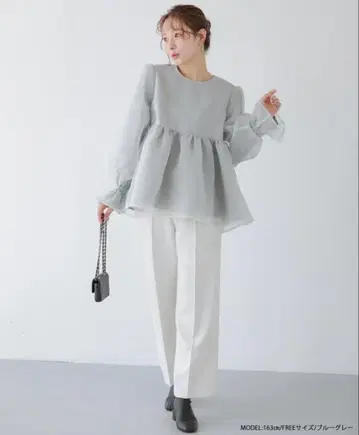 fitmore 크링클 시어 오간자 볼륨 슬리브 상의