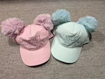디즈니 미키 모자 꽁지 캡 2세트 핑크 민트 그린