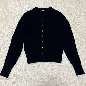 이에나 케이블 짜임 니트 가디건 골드 버튼 네이비 울