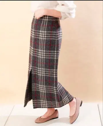 새상품급 체크 슬릿 롱 타이트 스커트 차콜 그레이