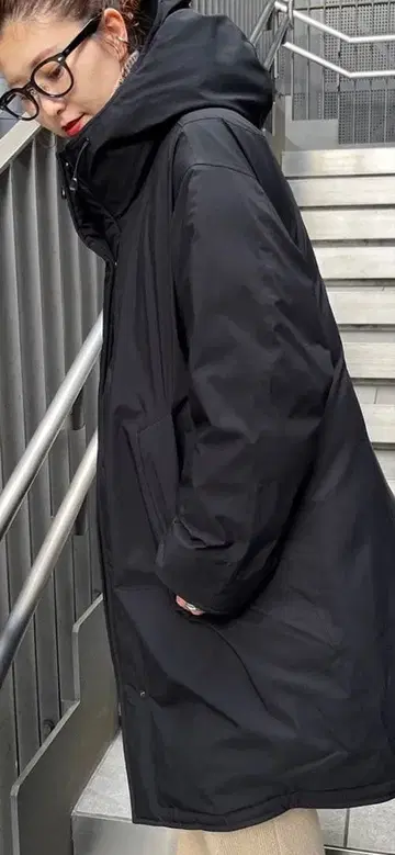 발수 후디드 다운 코트 블랙 38