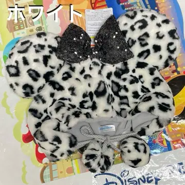 미니 팬캡 화이트 레오파드 무늬 디즈니
