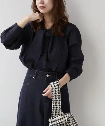 저널 스탠다드 리룸 데님 보타이 블라우스