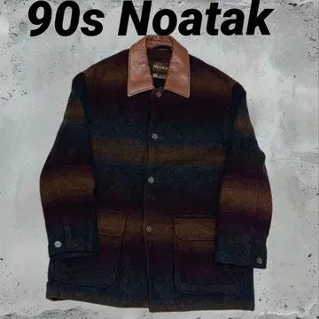 90s Noatak 빈티지 울 커버올 가죽 옷깃 L 사이즈