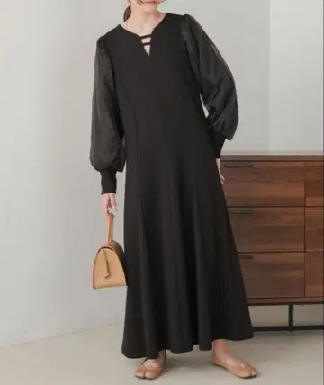 플레어 라인 긴팔 오간자 원피스