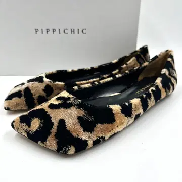 새상품 피피시크 LINDA 플랫슈즈 벨벳 레오파드 37