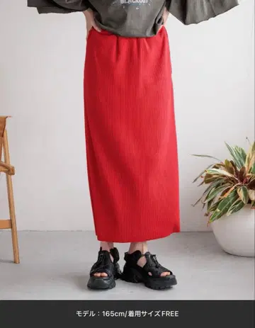 LOWRYS FARM 컷 리브 타이트 스커트 레드 빨간색 프리 사이즈