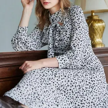 AND COUTURE 애니멀 도트 무늬 보타이 원피스