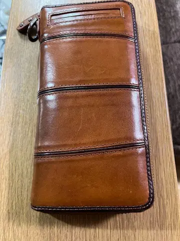 UNISON DEPT. 카멜 가죽 지퍼 장지갑