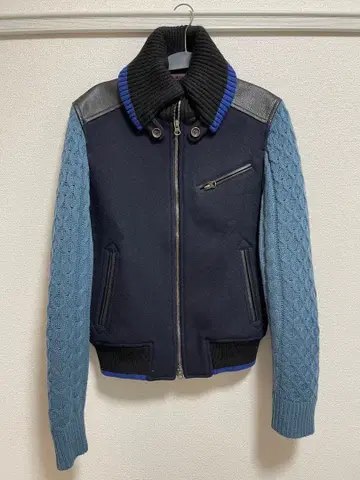 바시티 자켓 울 합성 피혁 네이비
