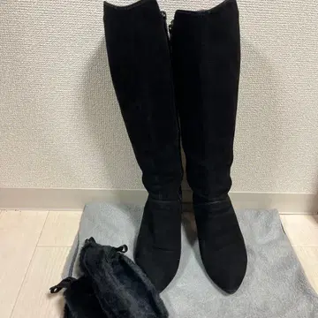블랙 스웨이드 롱 부츠 지퍼 포함