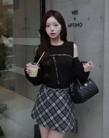 다리치 도킹 미들 허리 니트 미니 원피스 FL
