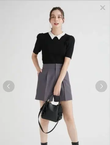 셀포드 카라 부착 퍼프 슬리브 니트