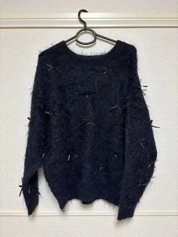 네이비 스웨터 긴팔 리본 포함