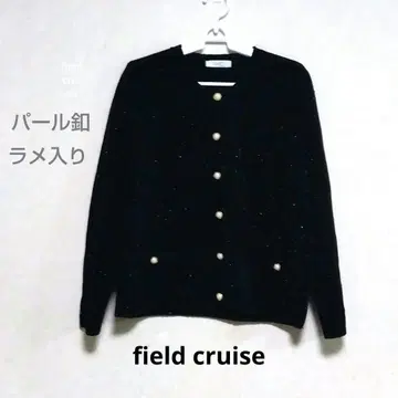 field cruise 펄 버튼 라메 믹스 가디건 블랙 L