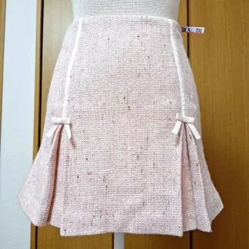 일본제! 리본 포함 플리츠 트위드 핑크 울 미니 스커트 클리닝 완료