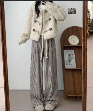 스트라이프 와이드 팬츠 [ 헤링본 스트라이프 팬츠 ]