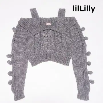 릴릴리 오프숄더 모자 꽁지 니트 실버
