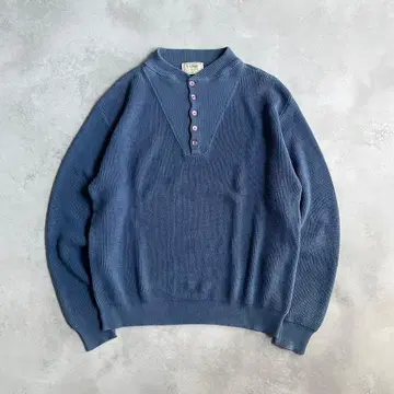70s 80s L.L.Bean 코튼 니트 헨리넥 블루 L