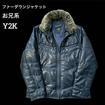 y2k 퍼 다운 재킷 헤이세이 시크 스타일 갸루 남자 그런지