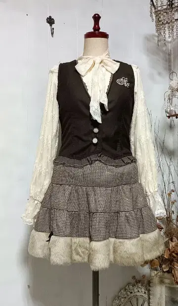 가격 인하 [ 구제 의류 ] Y2K 페어리 그런지 퍼 체크 캉캉 스커트