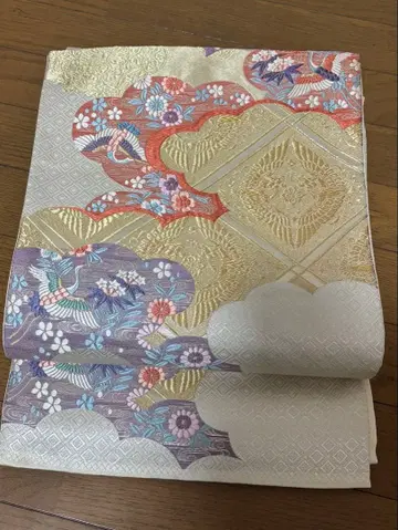 후쿠로 오비 다색 꽃무늬 금실 장식