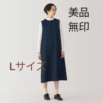 새상품급 무인양품 기모 오버롤 스커트 다크 네이비 L 사이즈 울 혼방