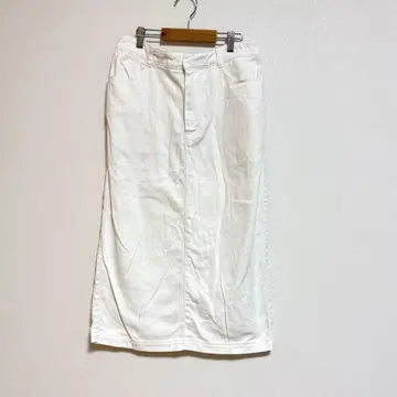 [렙심] 화이트 데님 롱 스커트 앞뒤 포켓 코튼 슬릿