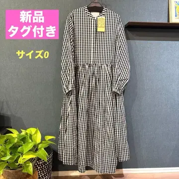 새상품 택 포함 비어즐리 선염 개더 원피스 깅엄 체크