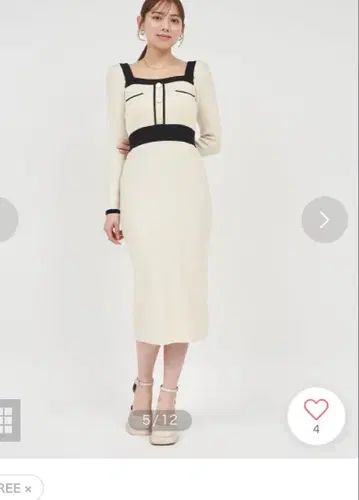 로얄 파티 스퀘어넥 배색 타이트 니트 원피스 (베이지)