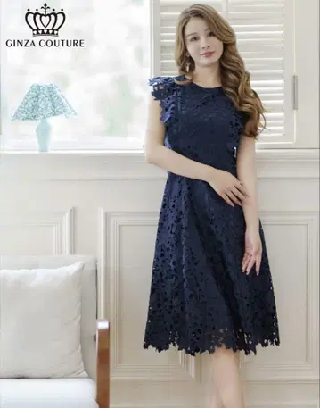 GINZA COUTURE 네이비 레이스 드레스 긴자 쿠튀르