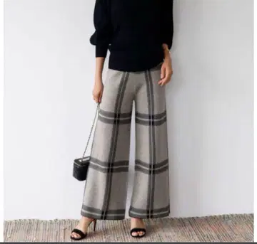 ELFRANK 니트 자카드 체크 무늬 와이드 팬츠