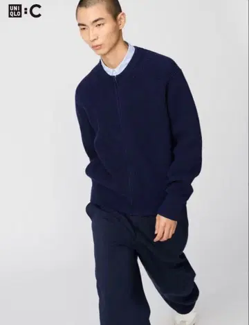 유니클로: C 크루넥 풀 집업 가디건 네이비 M 사이즈