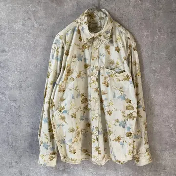 남성용 꽃무늬 셔츠 보타니컬 시스루 패턴 긴팔 M 사이즈 루즈핏 크림