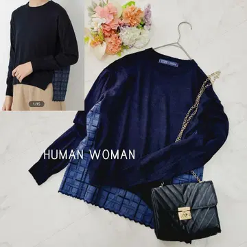 휴먼 우먼 크루넥 풀오버 절개 울 니트